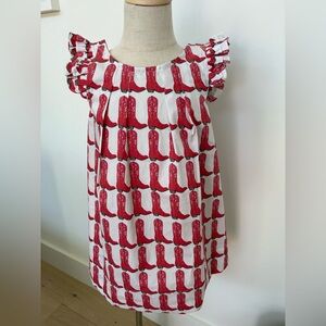 Stylish Red and White Boots Kids Dress with Ruffle Sleeves